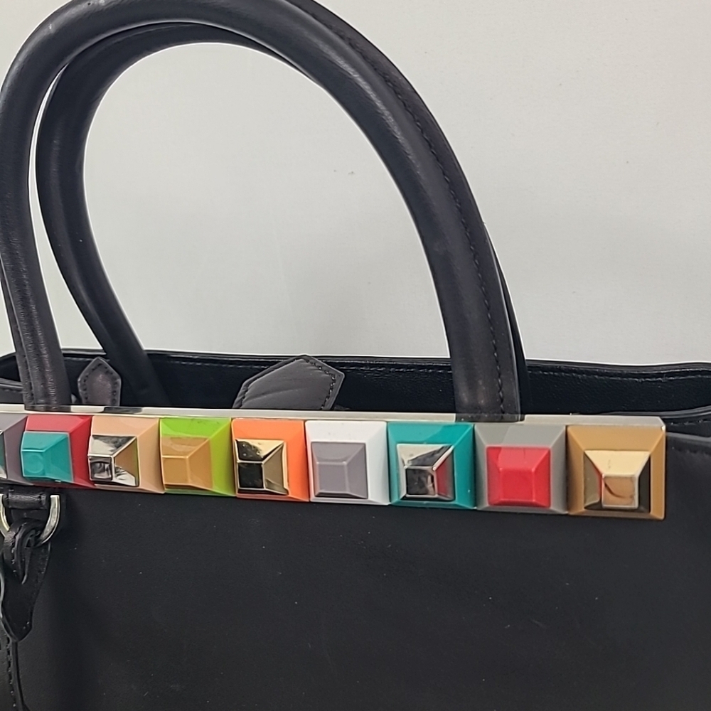 Fendi Black Leather Stud Applique Petite 2Jours Elite Tote - Picture 4 of 14